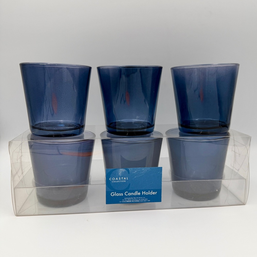 Coastal Collection Blue Glass Votive Tealight Candle Holders Set of 6 KB31-1300